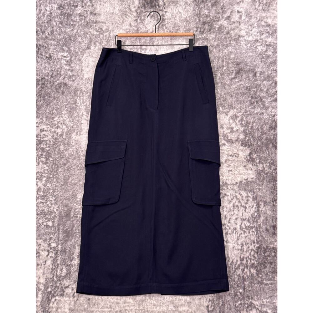 COS Maxi Skirt 44 / US 12 Womens Blue Satin Cargo Pockets